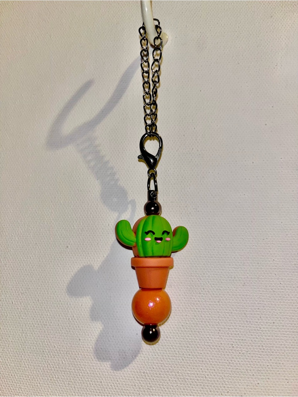 Smiling Green Cactus Cup Charm with Terracotta Pot & Iridescent Bead